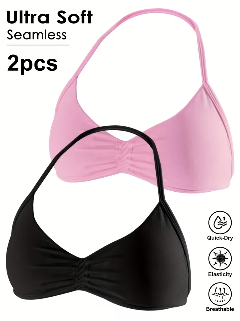 Underwire Bra Padded - 2pcs Seamless Sexy Open Back Gym