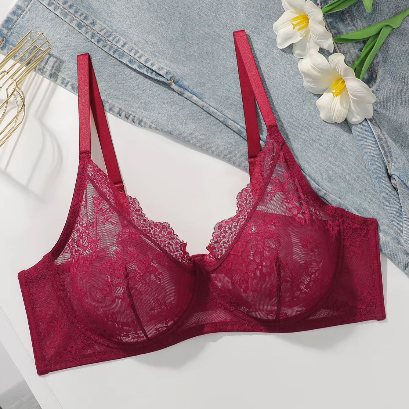 Women Plus Size Red Lace Sheer - đánh giá và giá Full Coverage Bra